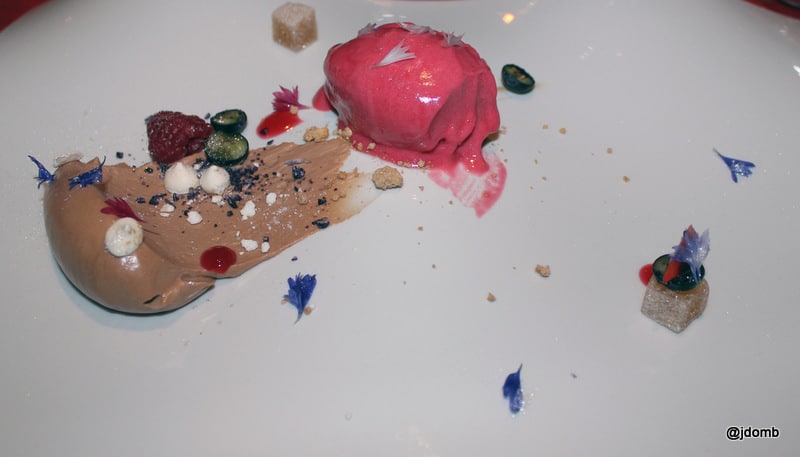 Chocolate ganache and raspberry sorbet at Monte Rosa