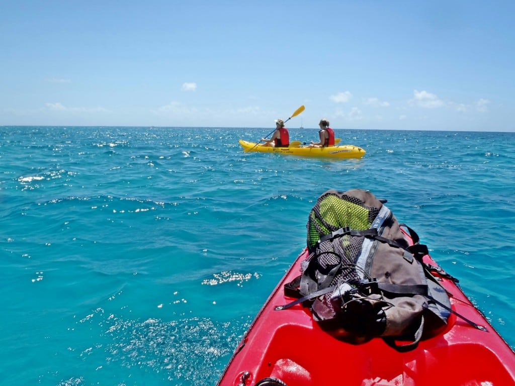 Kayaking mile into open waters to snorkel off a reef 