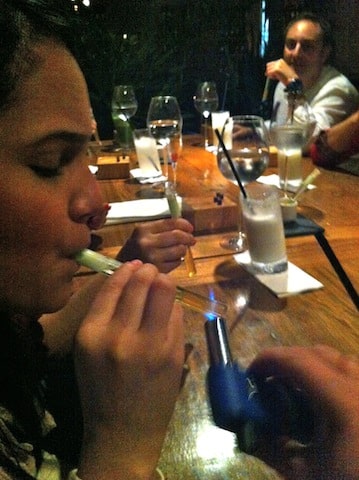 A shot concoction is propelled into our mouths with a torch.