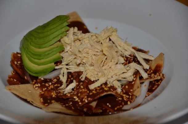 Chilaquiles with mole poblano