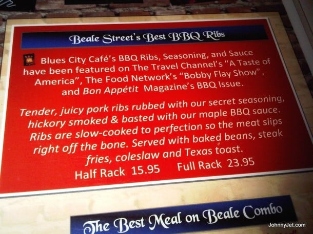 Blues City Cafe menu