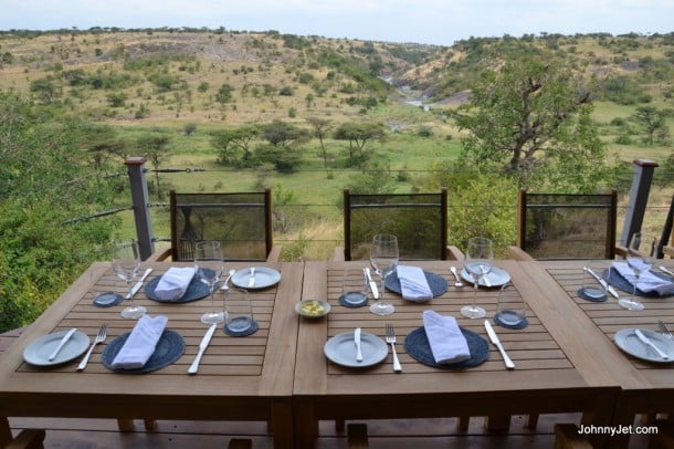 Outdoor dining table overlooking the valley