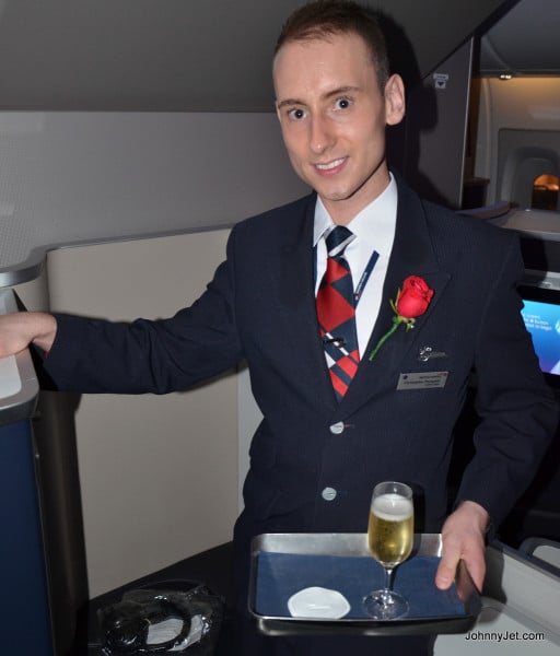 British Airways A380 Welcome Champagne in First Class