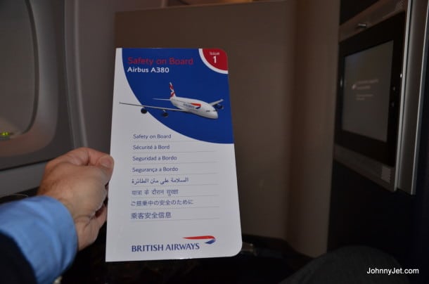 British Airways A380 Emergency Card