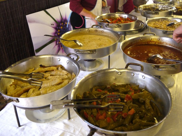 A buffet feast at Nora's Kitchen. Can you spot the dolma in this photo?