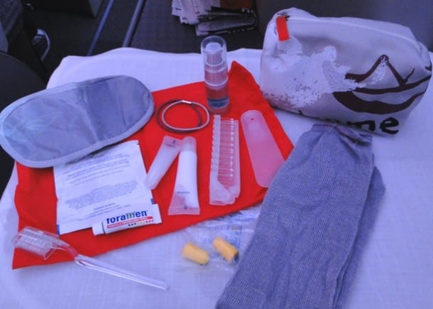 The items included in Iberia's Business Plus amenity kit