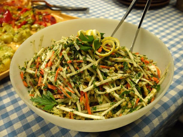 Kohlrabi salad with carrots, mint and parsley, served at Haifa University
