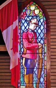 Window in chapel at RCMP Academy, Depot Division constructed by mounties and prisoners (Credit: Bill Rockwell)