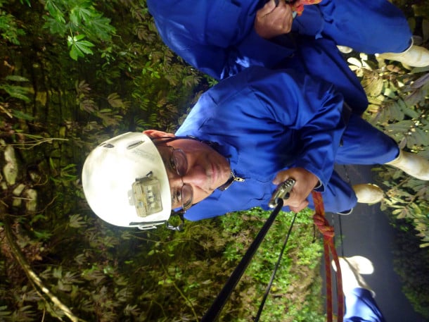 Jeff hanging (safely) above the Waitomo Caves 