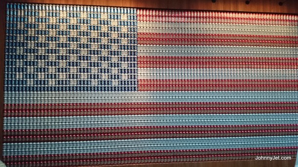 Dream Downtown American flag made from beer cans