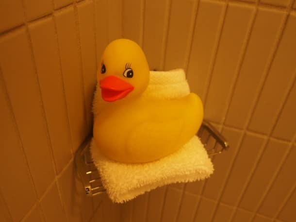 Rubber ducky in 21c Museum Hotel bathroom