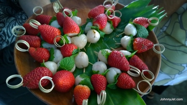 Strawberry mint and lychee skewers