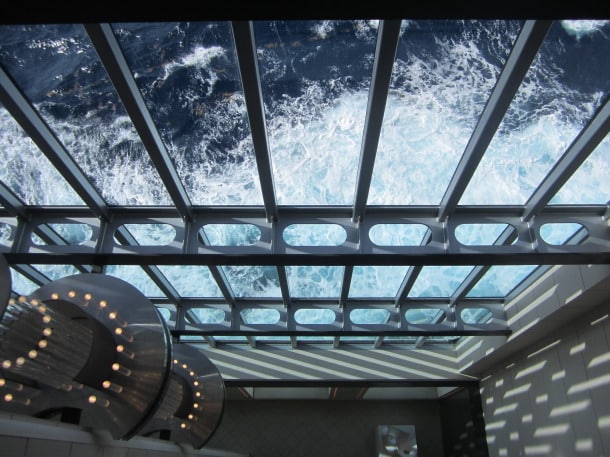 Glass walls provide exceptional views, especially when sailing
