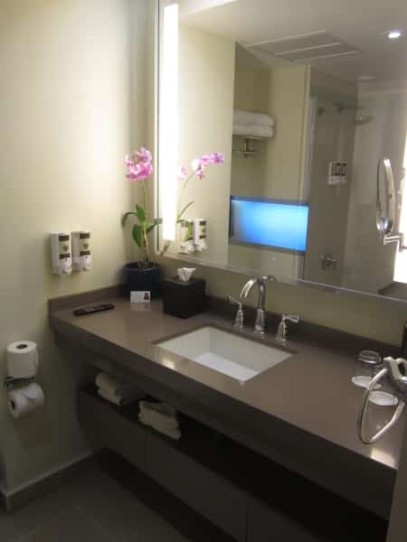 Bathroom, Bucuti Beach Resort (love the built-in TV!)