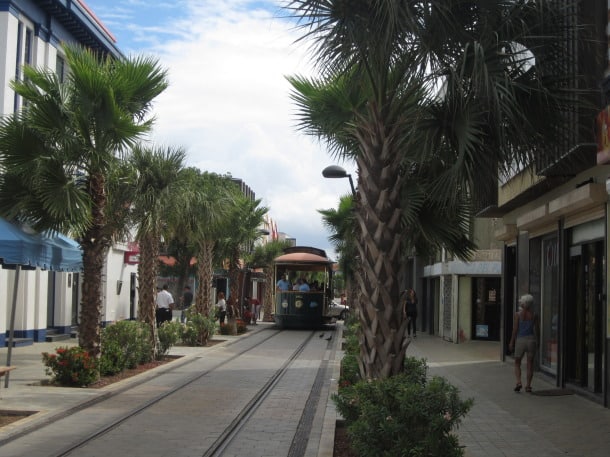 New trolley that circles the tourist areas, full of shopping, downtown