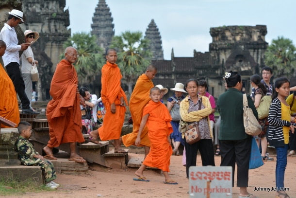 Monks leaving Angkor Wat
