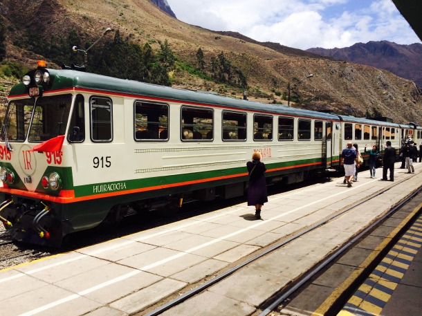 Boarding the Inca Rail train to Machu Picchu