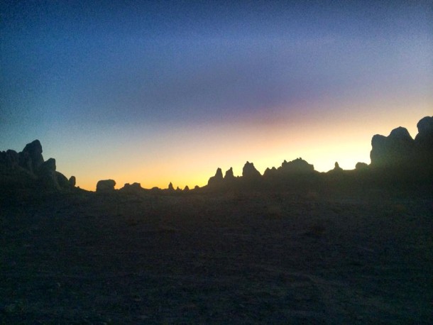 Trona Pinnacles by sunset and full moon glow