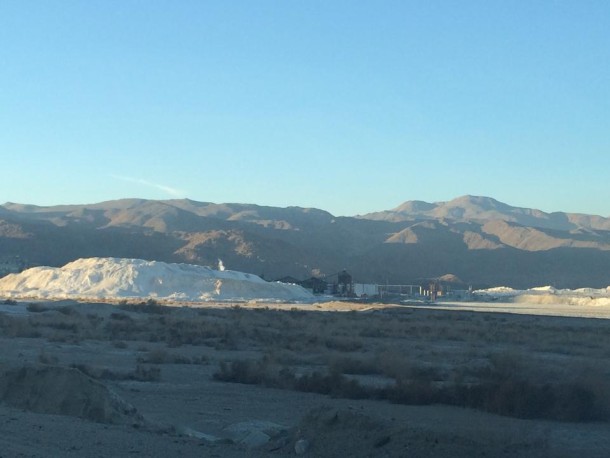 Driving by salt mines on the way to Trona Pinnacles