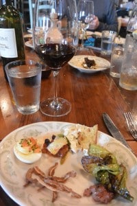 My plate with pig ears, brussels sprouts and deviled egg