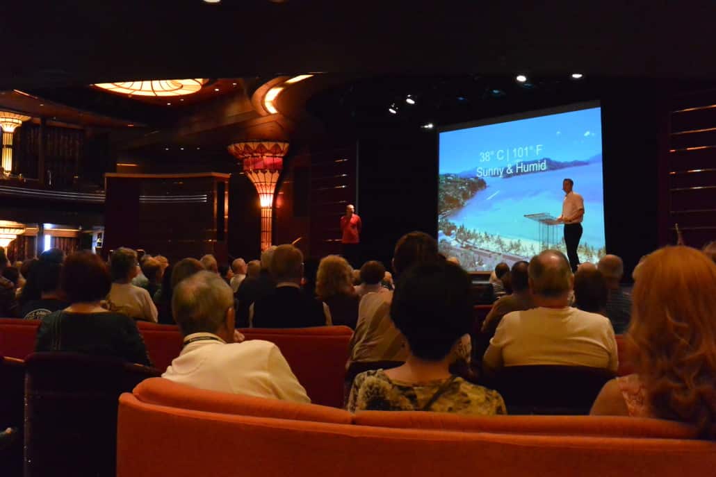 The cruise director giving his briefing of what to do and where to go in Myanmar