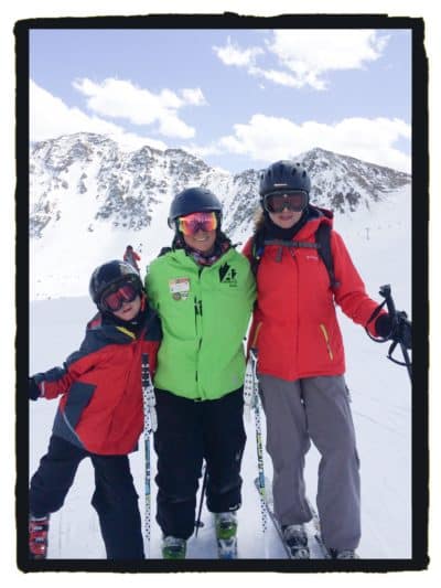 My son Ames, our ski instructor Nina Wise, and me