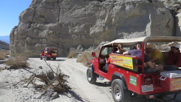 Jeeps make their way through the canyon on a San Andreas Fault Jeep Eco-Tour