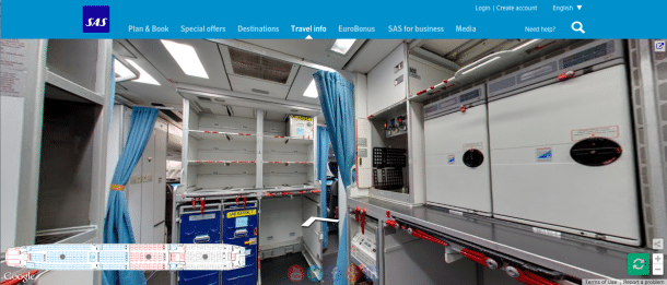 The galley onboard SAS' A330 using Google Street View