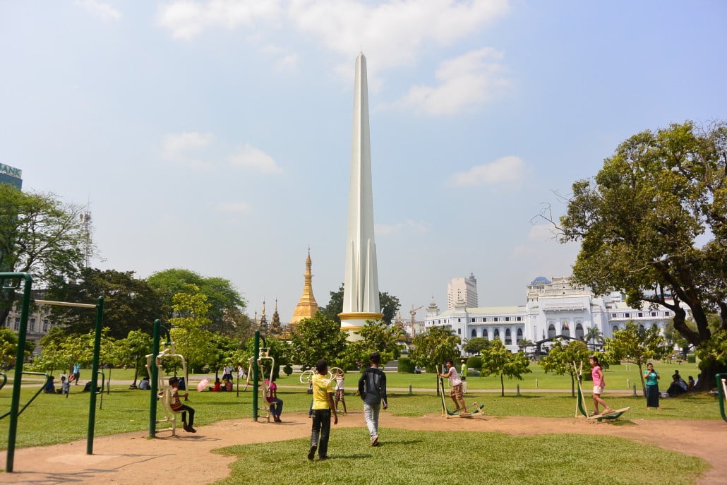 Maha Bandoola Garden and Sule Pagoda in background