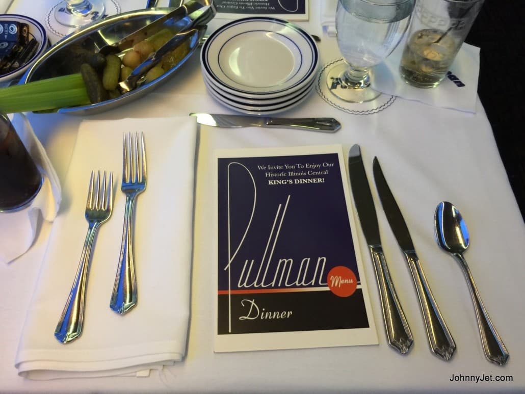 Dinner menu on Pullman Rail Journeys
