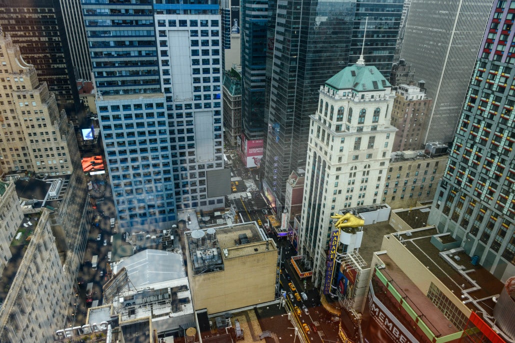 View of the Theater District from 43 floors up inside the Westin Times Square
