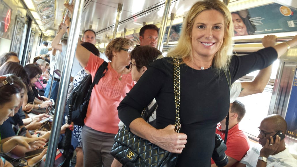 Carol and I taking the 7 train to Flushing, Queens