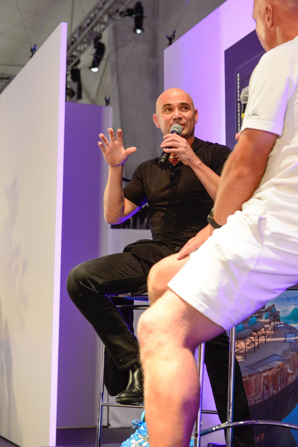 Surprise guest Andre Agassi being interviewed by Murphy Jensen