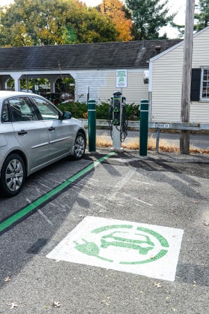 One of nine free-of-charge charging stations in Kingston, NY, for electric vehicles