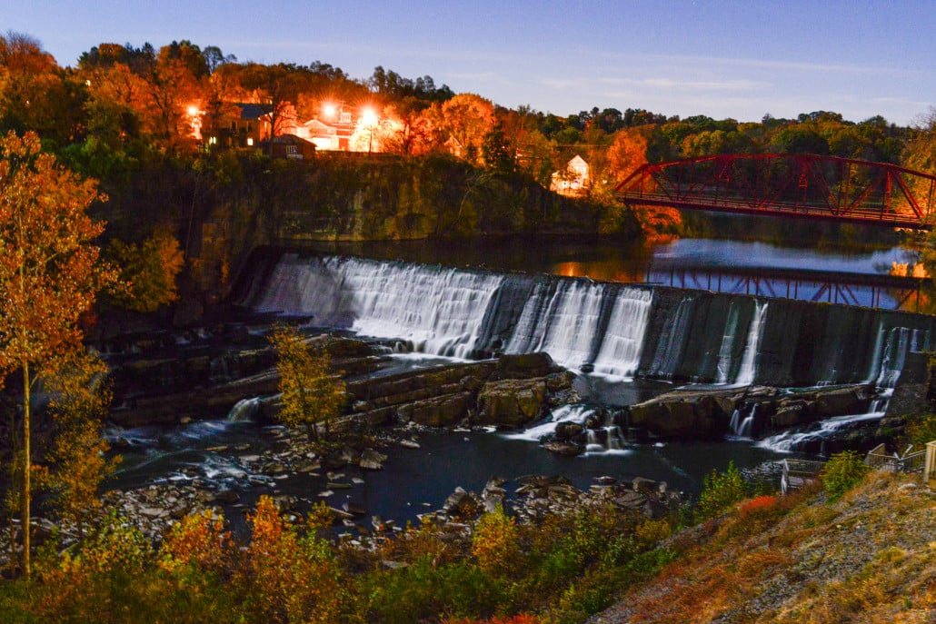 Esopus Falls at night as viewed from one of 30 luxury rooms offered at Diamond Mills Hotel & Tavern