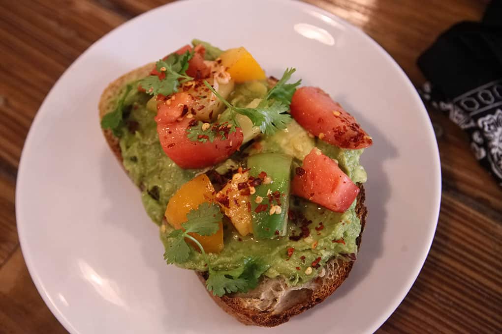 One of the many great dishes at Zak: avocado with heirloom tomatoes on fresh baked bread