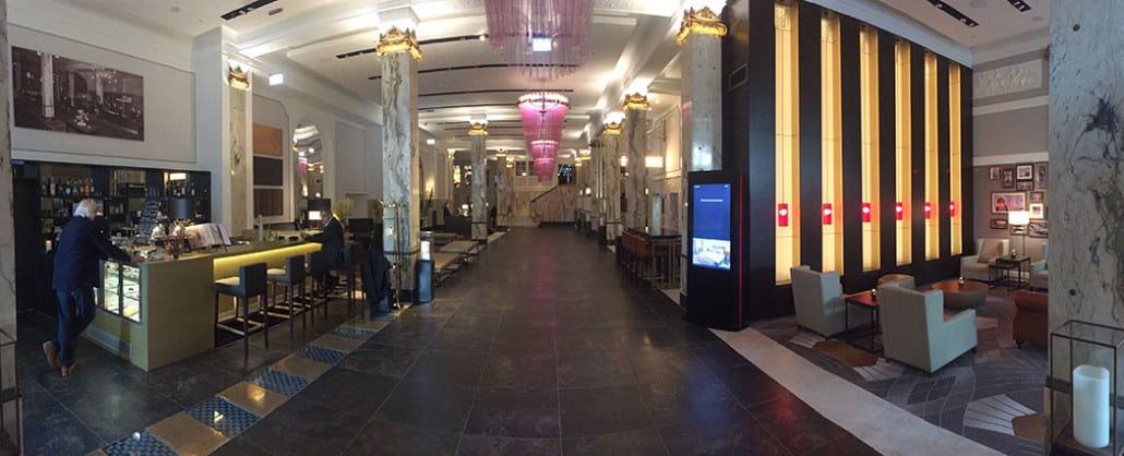 The renovated Art Deco lobby at the Hotel Reichshof
