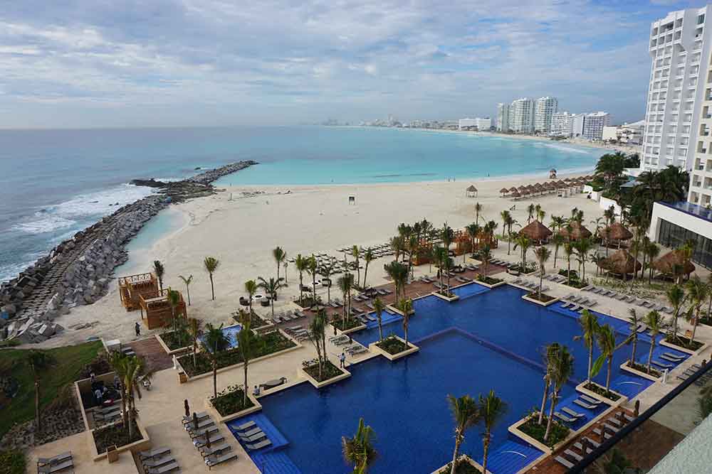 The daytime view, with a bird’s eye view of both the resort and one of its two beaches, was just as stunning