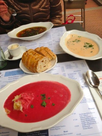 Eating hot soups outside at Sylt am Bült