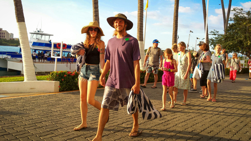 Tourists returning to the ship at the end of the day