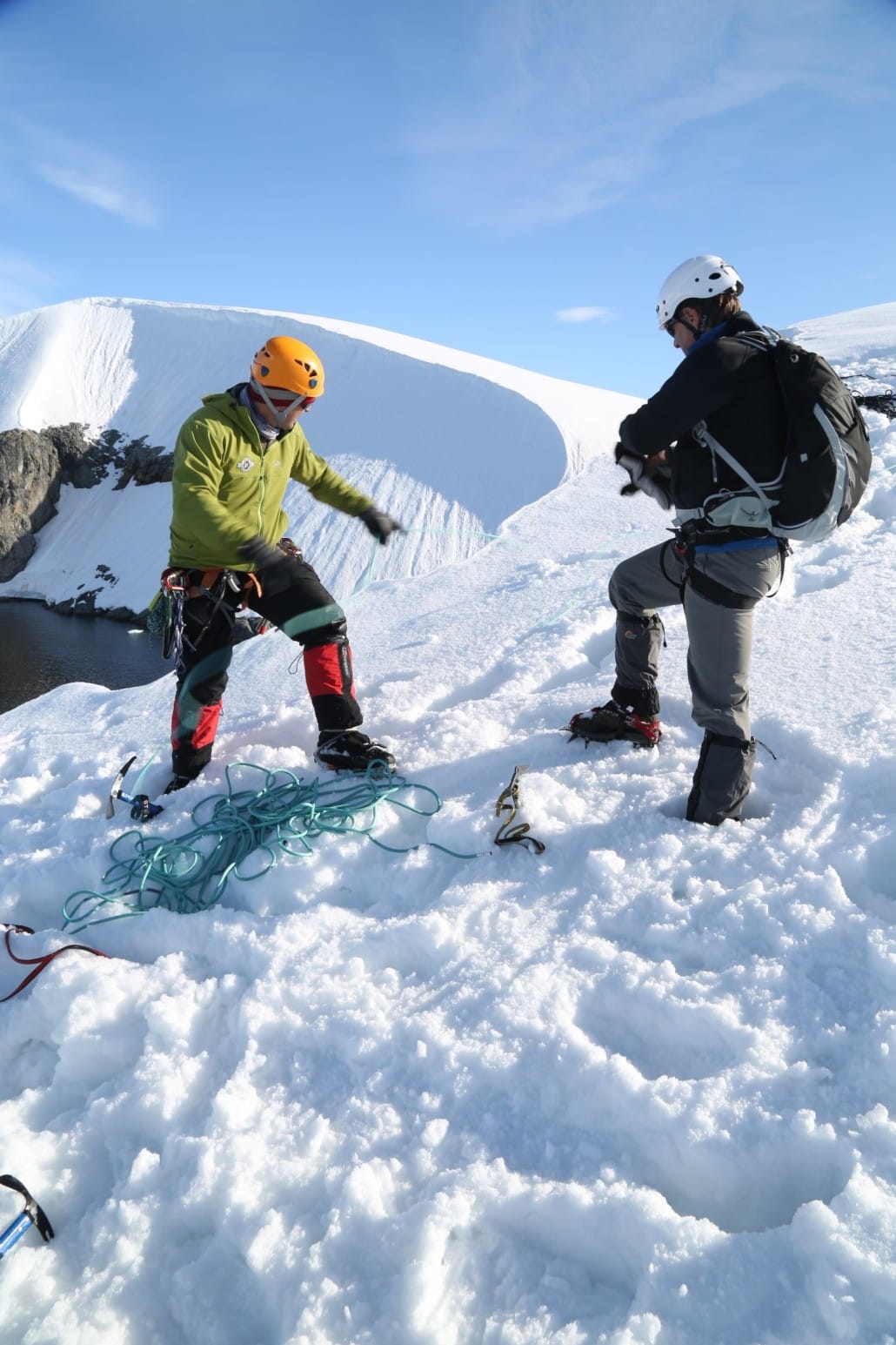 Climbing in Antarctica beneath clear skies