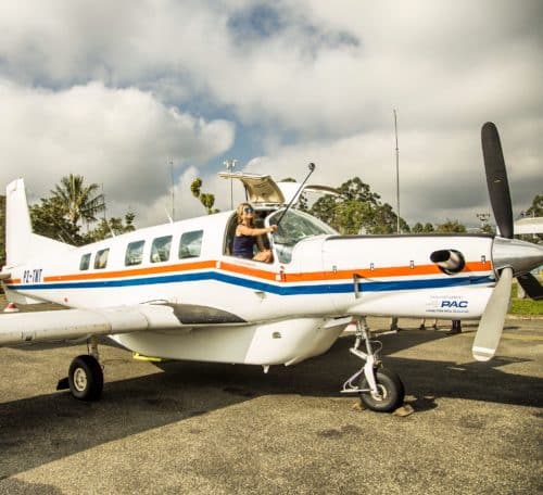 In one of many bush planes