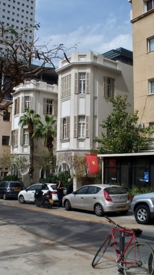 One of the Bauhaus buildings along Rothschild Boulevard in the White City of Tel Aviv