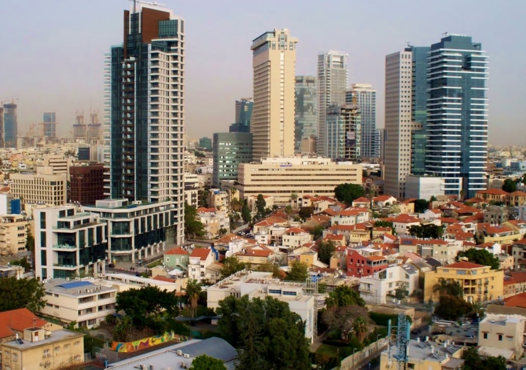 Tel Aviv skyline from the balcony of concierge floor of the Dan Panorama Hotel