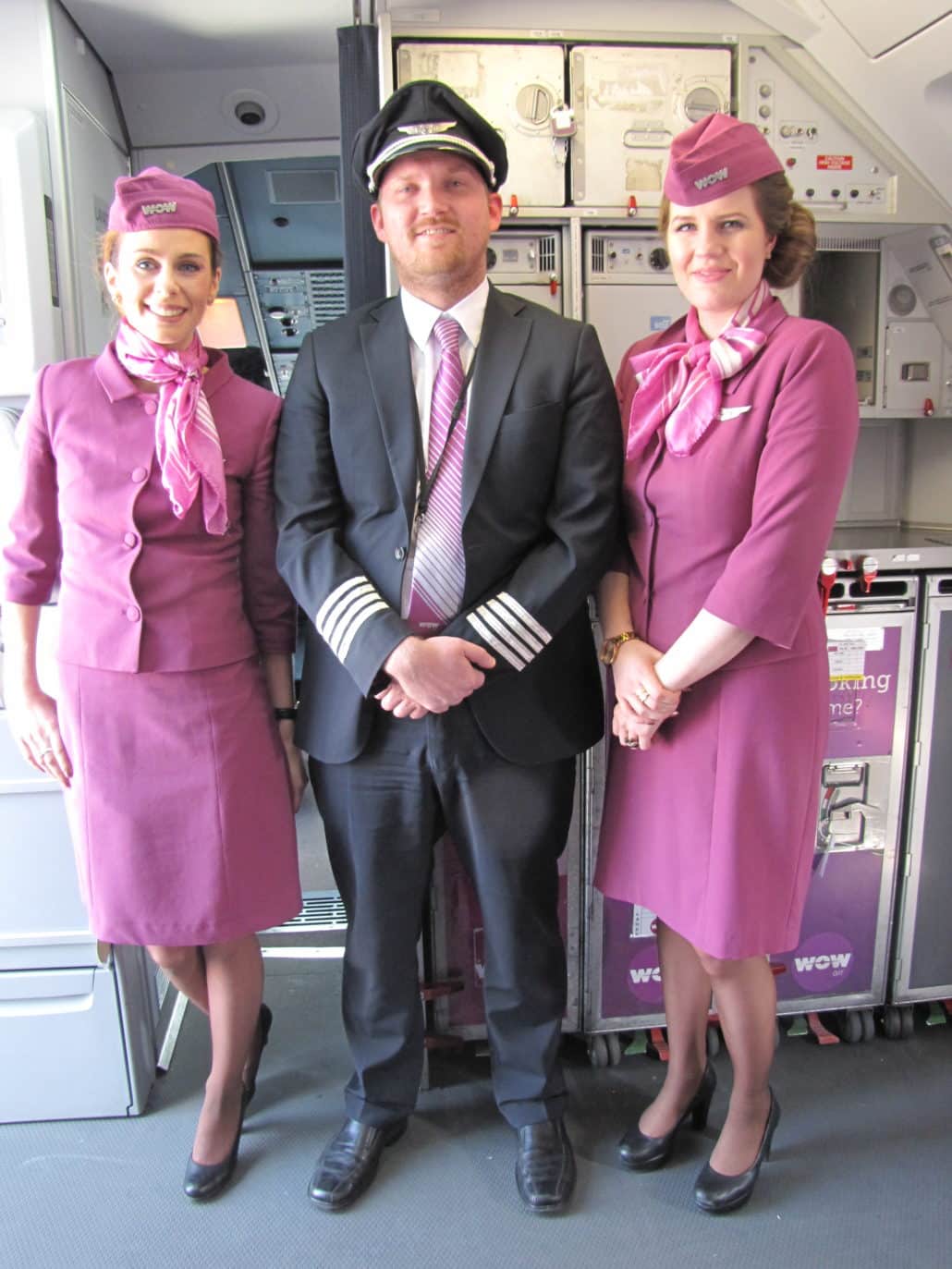 The flight crew poses for a snap upon landing in Bristol, England, on WOW’s inaugural flight there