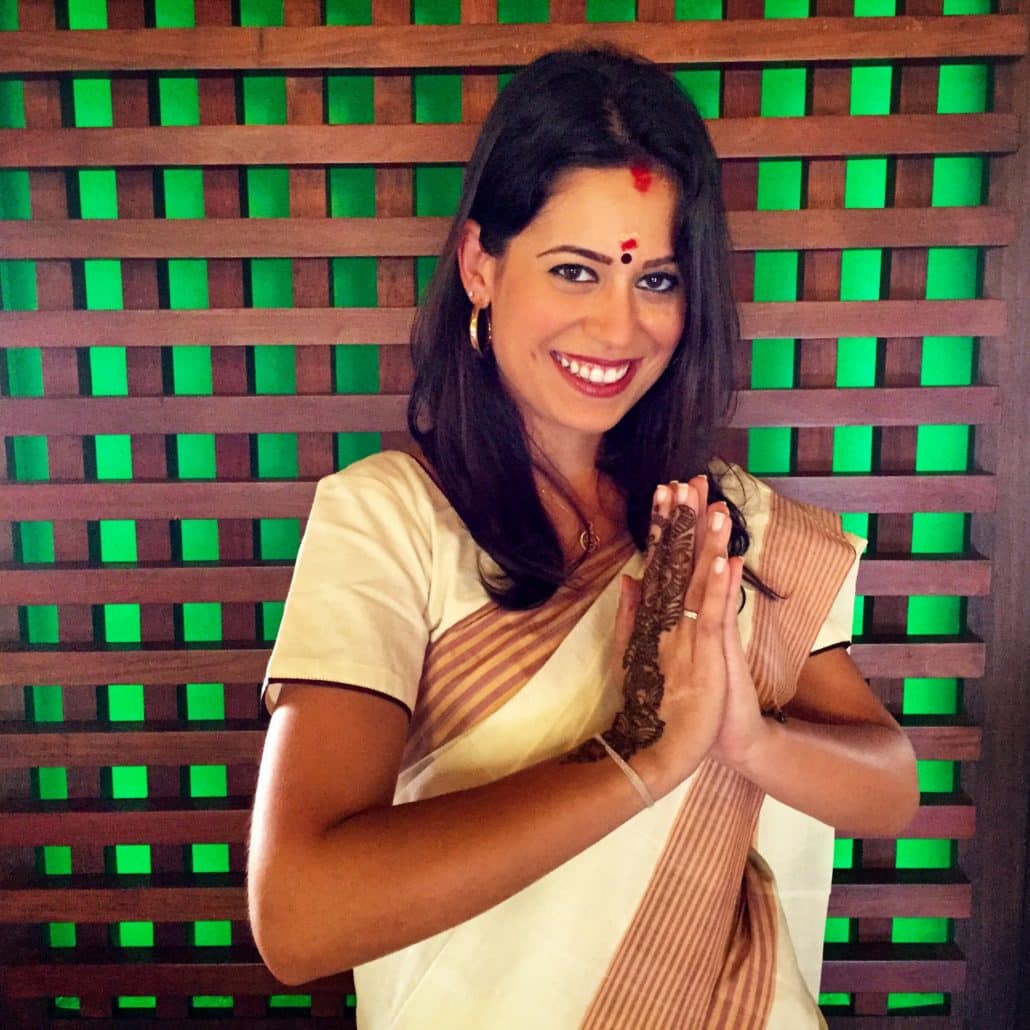 Wearing a traditional Kerala saree