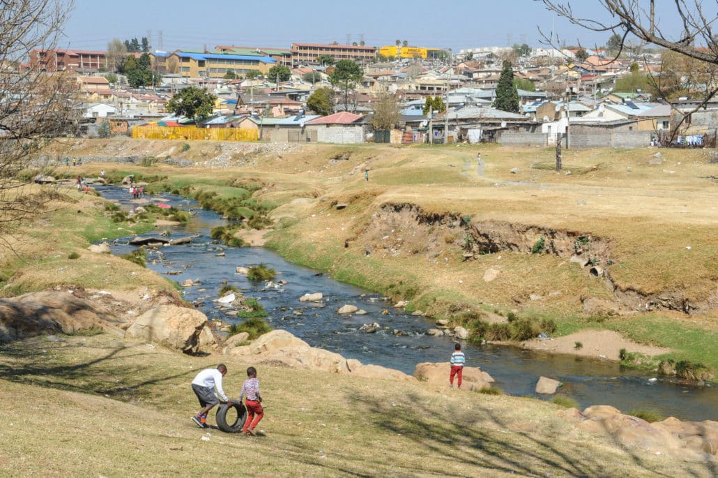 View of Jukskei River that runs through Alexandra township