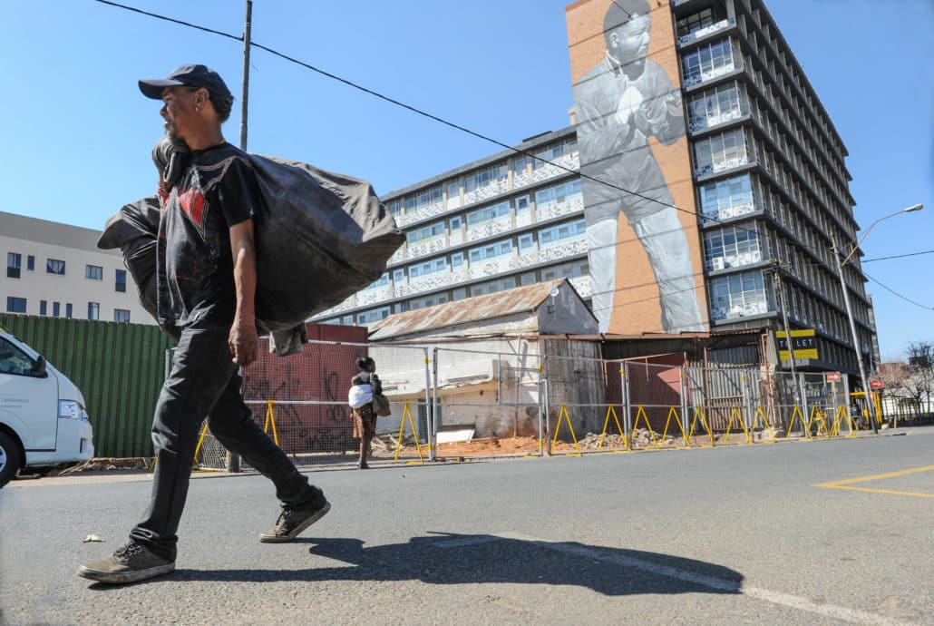 In the Maboneng precinct, a mural of Nelson Mandela was completed in four days in 2013 shortly after he died