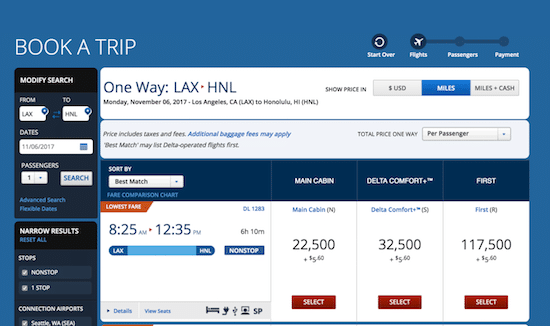 LAX to HNL Delta Skymiles