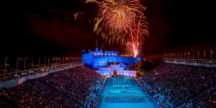 The Royal Edinburgh Military Tattoo being performed at the annual Edinburgh Fringe Festival. Photo credit: Visit Scotland